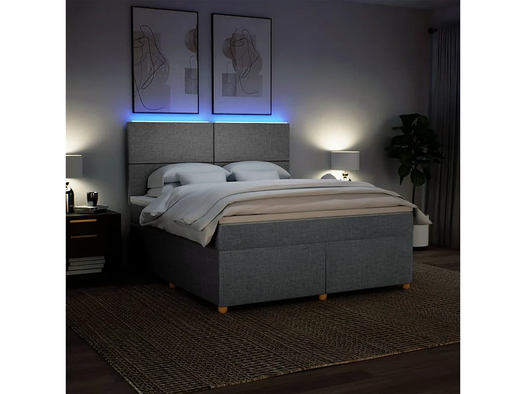 Cama box spring con colchón tela gris claro 180x200 cm