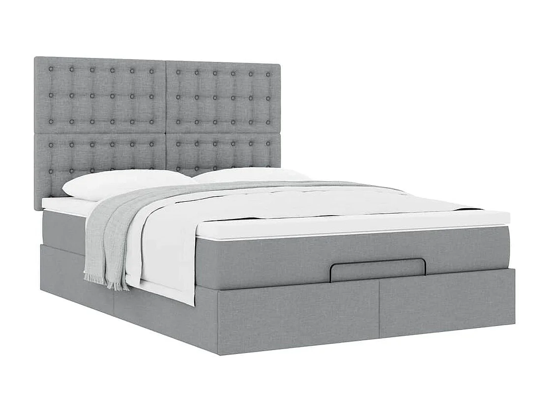 Cadre de lit ottoman et matelas gris clair 140x200 cm tissu