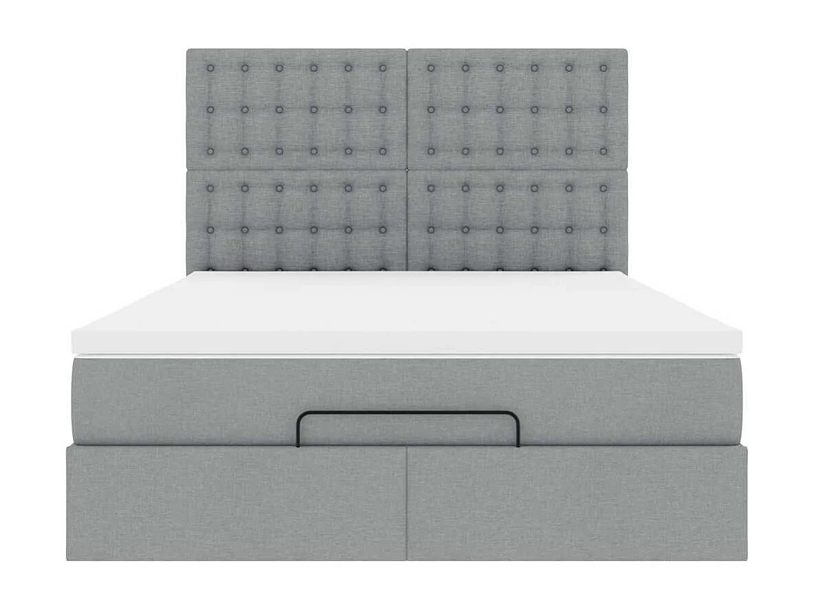 Cadre de lit ottoman et matelas gris clair 140x200 cm tissu