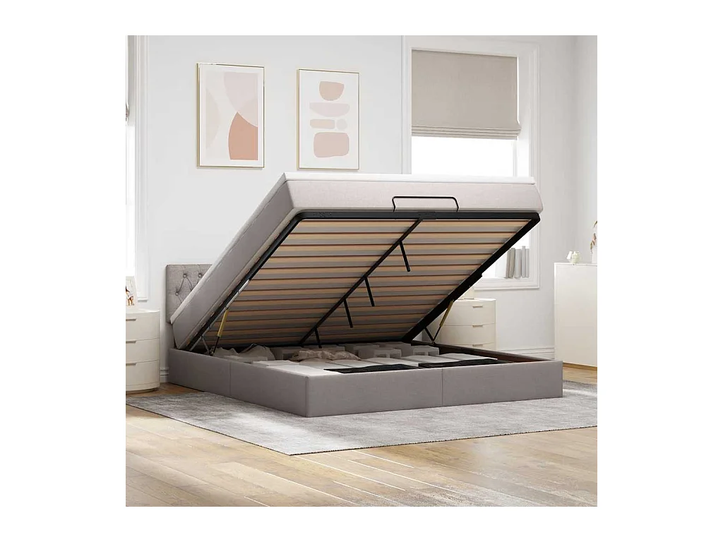 Ottoman-Bett mit Matratze & LEDs Taupe 160x200 cm Stoff