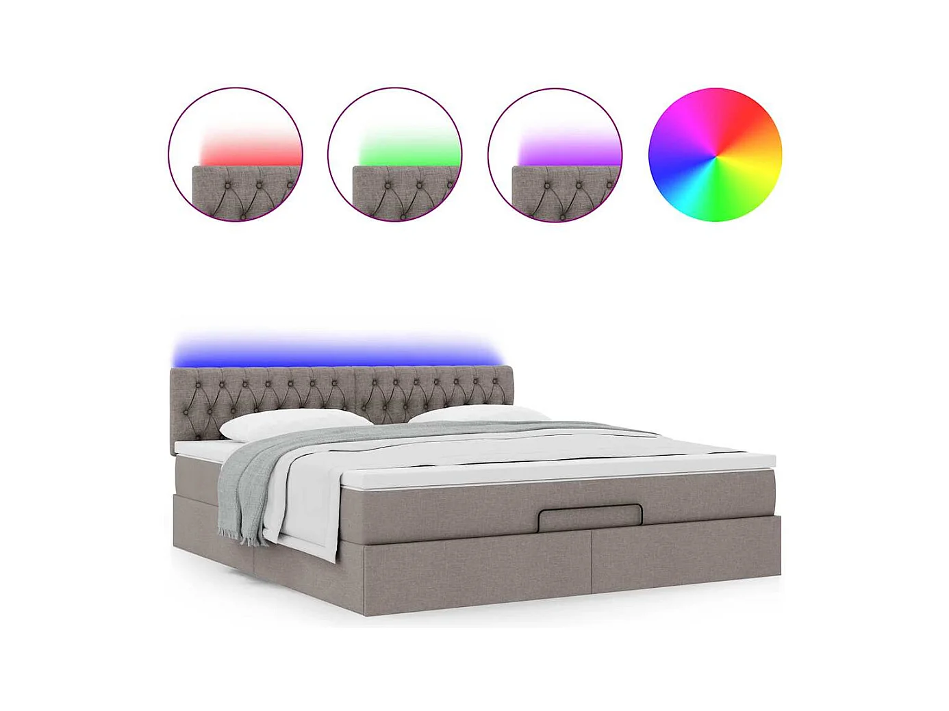 Ottoman-Bett mit Matratze & LEDs Taupe 160x200 cm Stoff