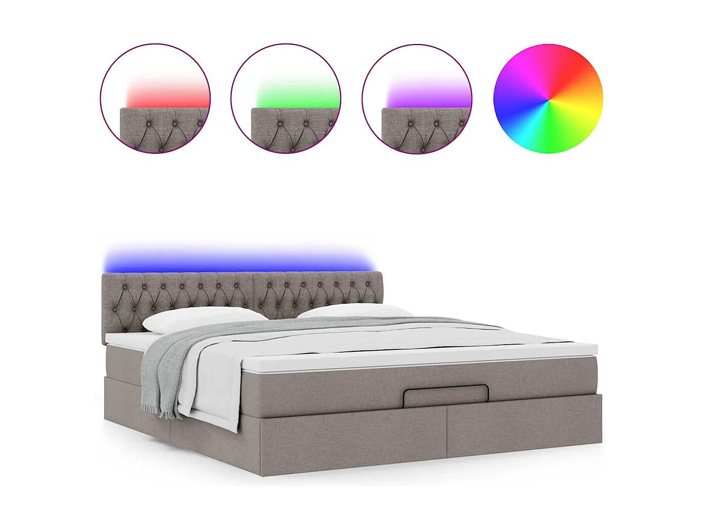 Ottoman bed met matras en LED's 160x200cm stof taupe
