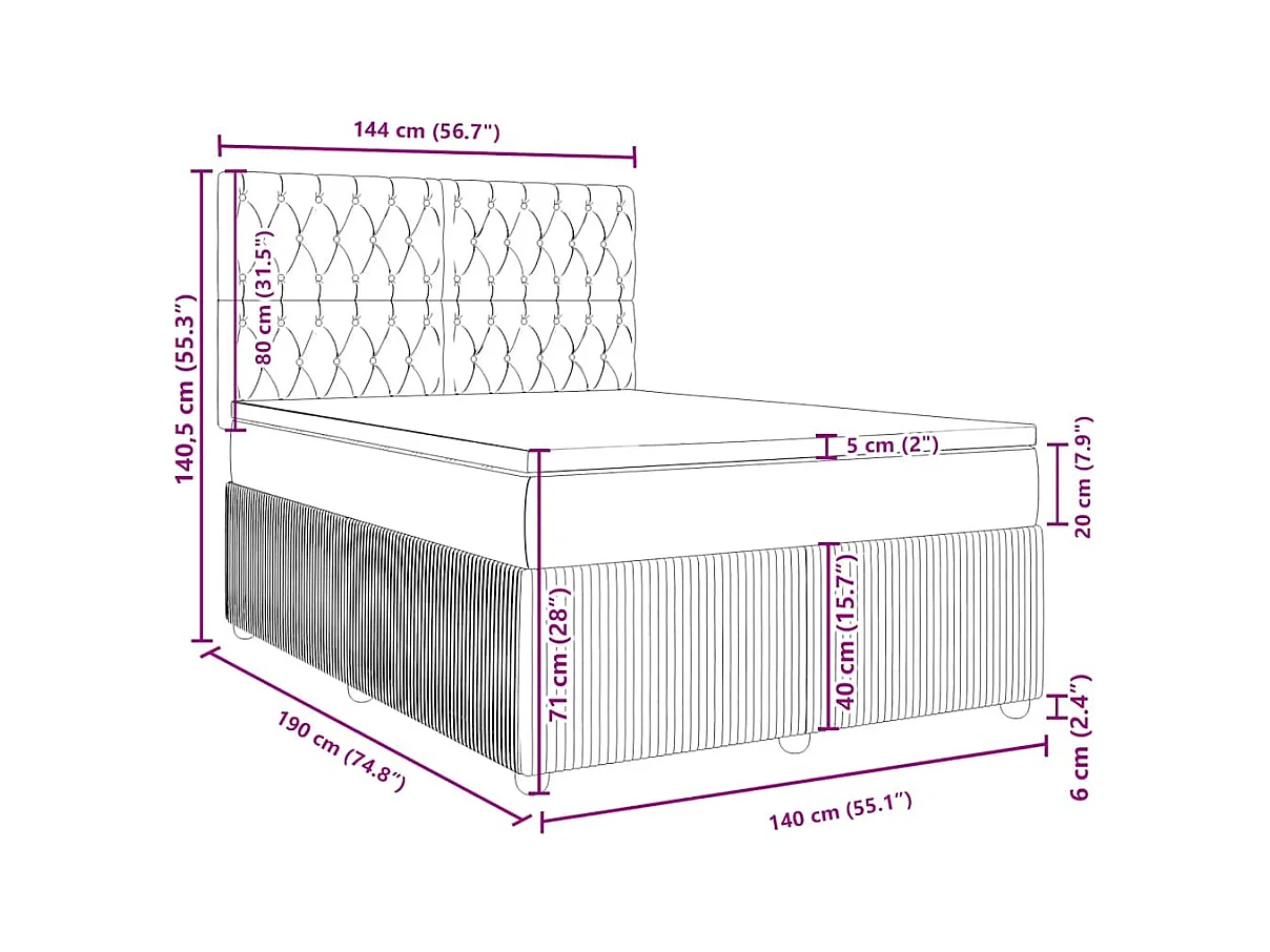 Sommier à lattes de lit avec matelas Noir 140x190 cm Tissu