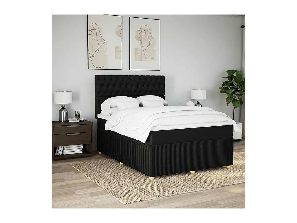 Sommier à lattes de lit avec matelas Noir 140x190 cm Tissu