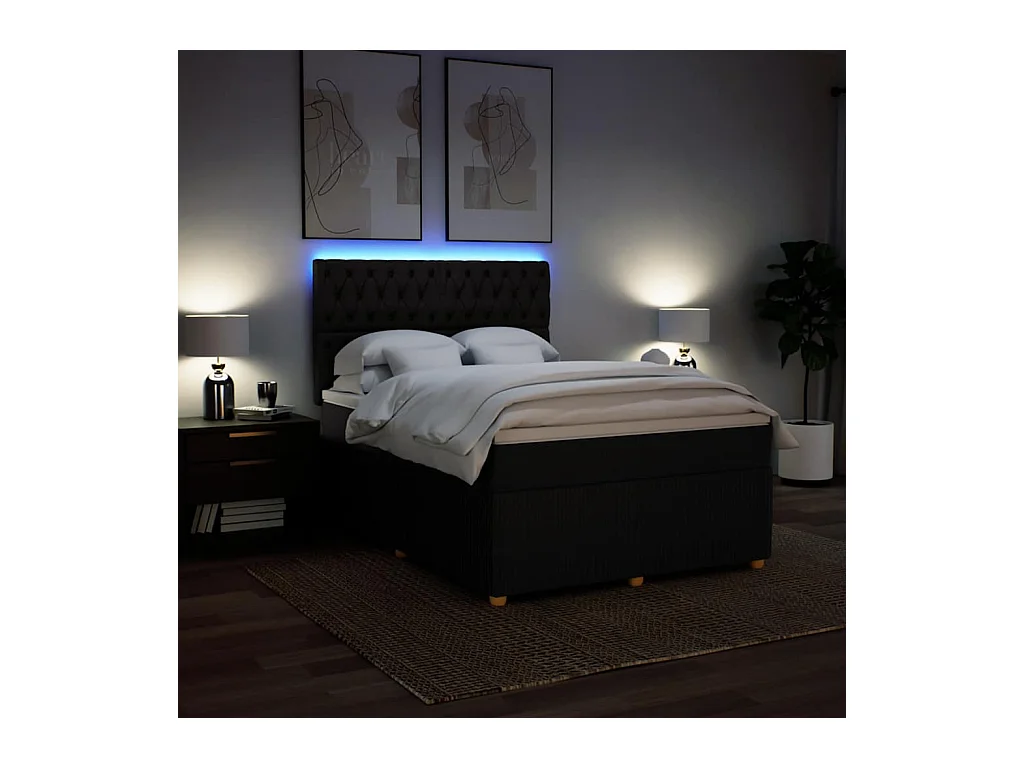 Sommier à lattes de lit avec matelas Noir 140x190 cm Tissu