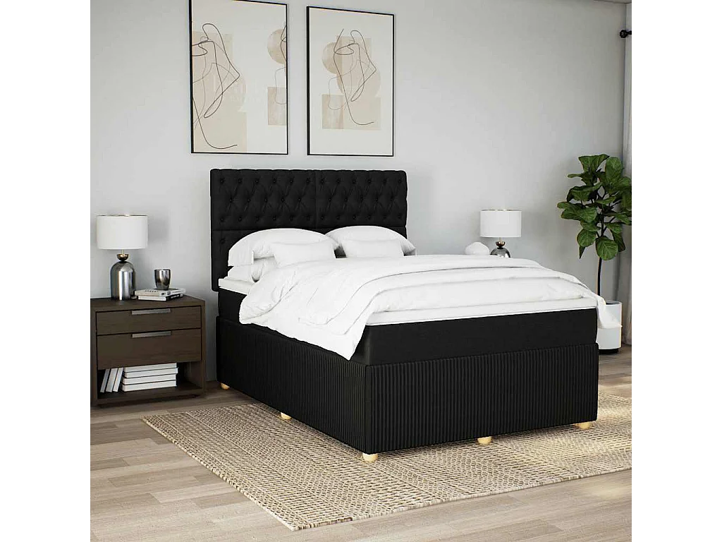 Cama com molas/colchão 140x190 cm tecido preto