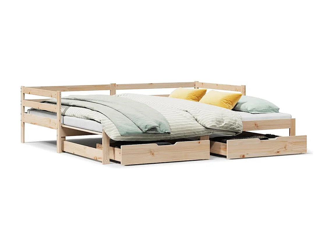 Sofá cama con cajones madera maciza de pino 90x200 cm