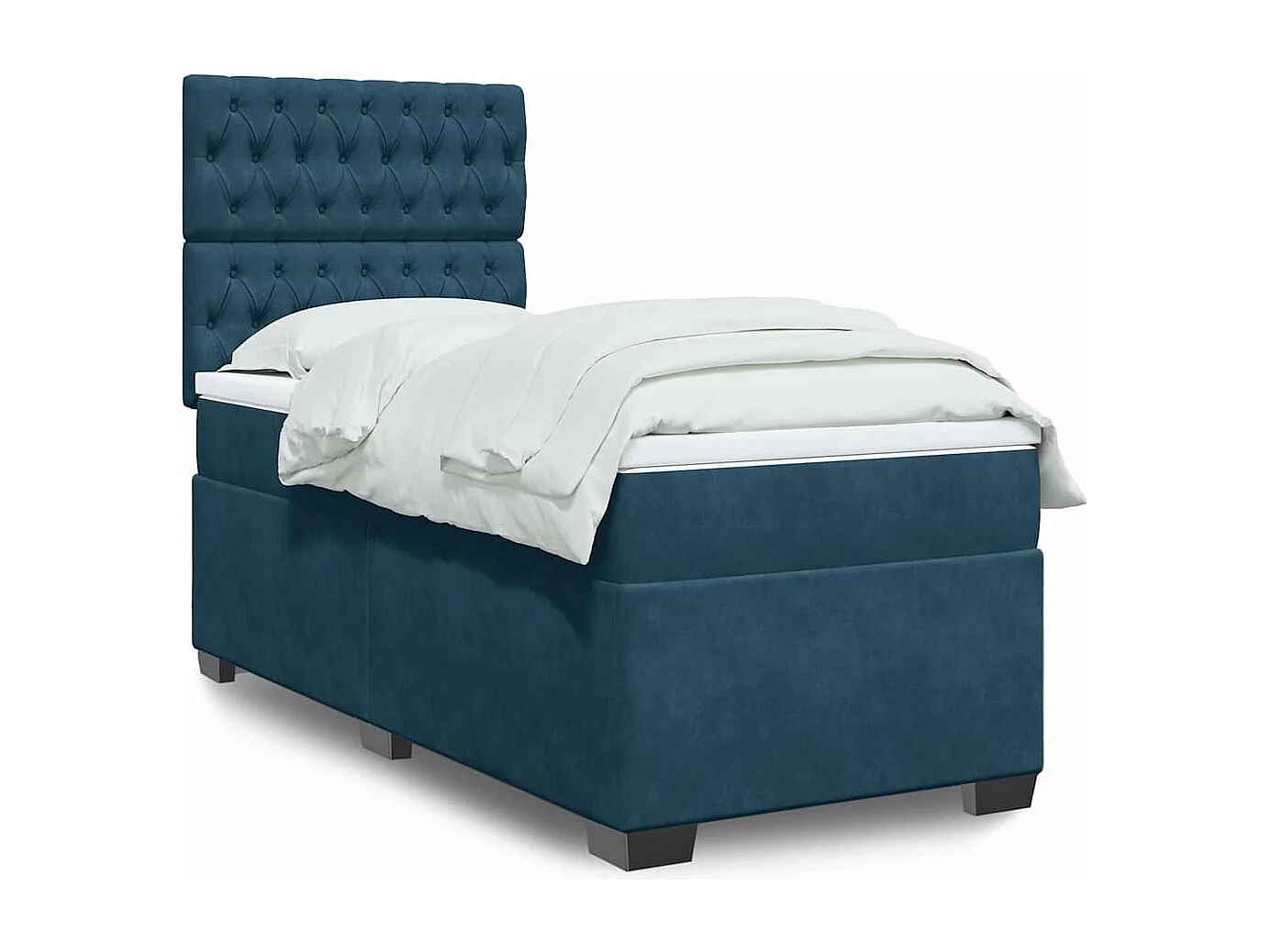 Cama box spring con colchón terciopelo azul 90x200 cm