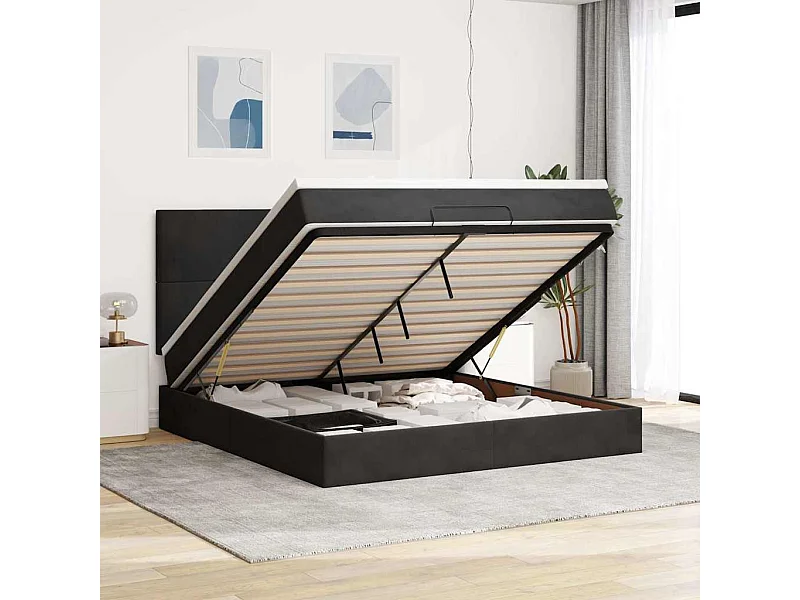Ottoman bed met matrassen 160x200cm fluweel zwart