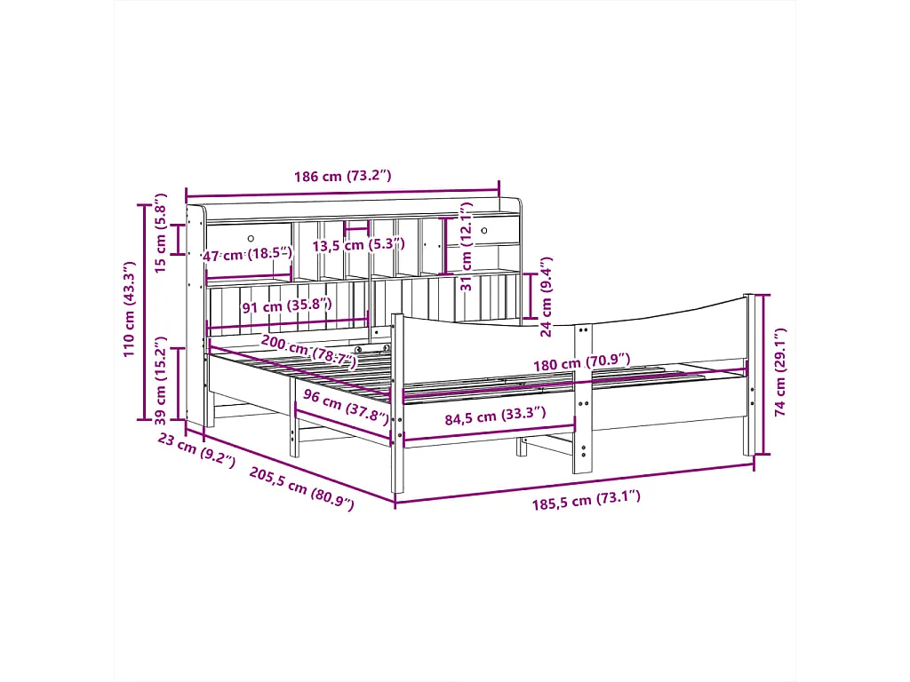 Cadre de lit sans matelas 180x200 cm bois massif de pin