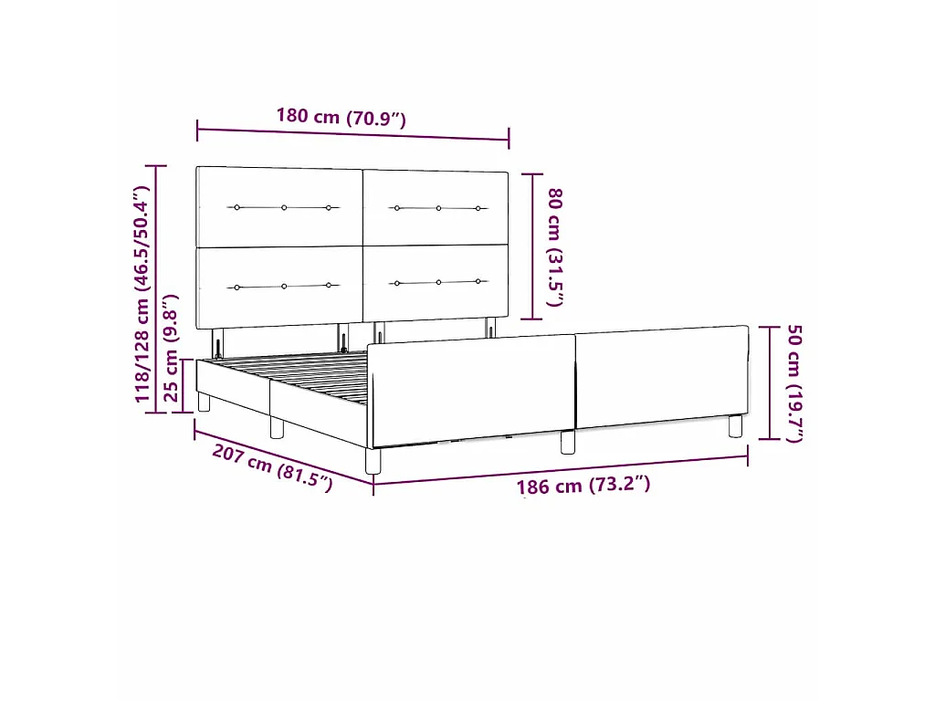 Estructura de cama con cabecera Gris claro 180 x 200 cm tela