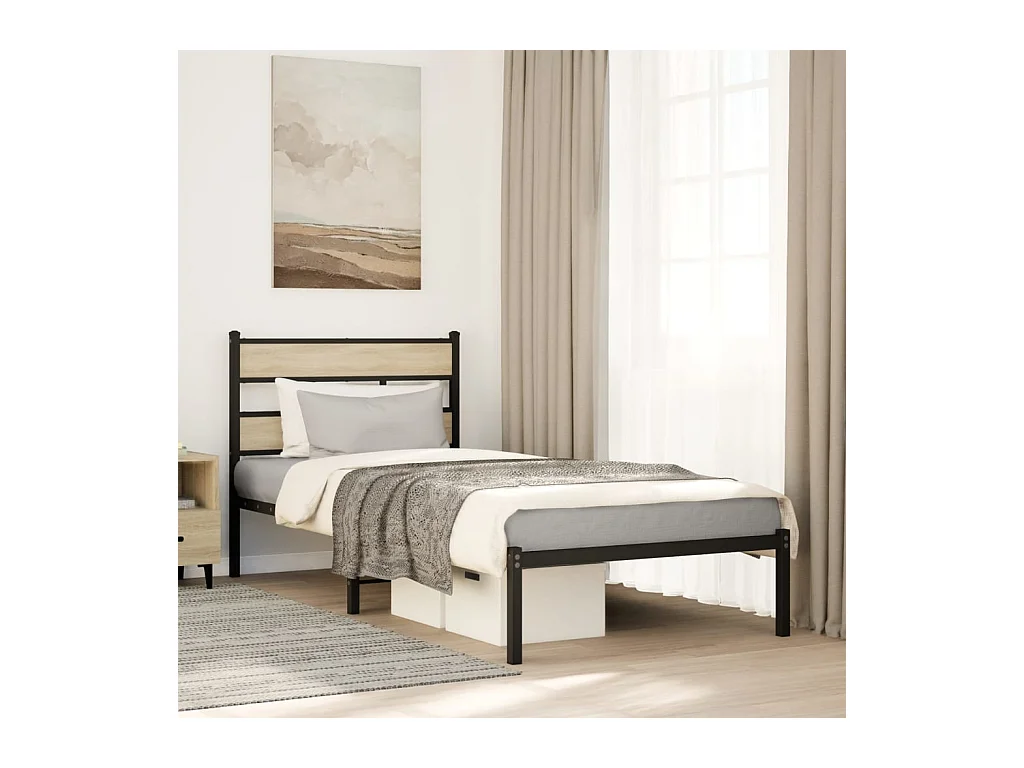 Cadre de lit en métal sans matelas chêne sonoma 90x190 cm