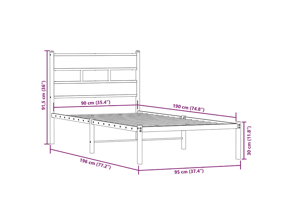 Giroletto senza Materaso in Metallo Rovere Sonoma 90x190 cm