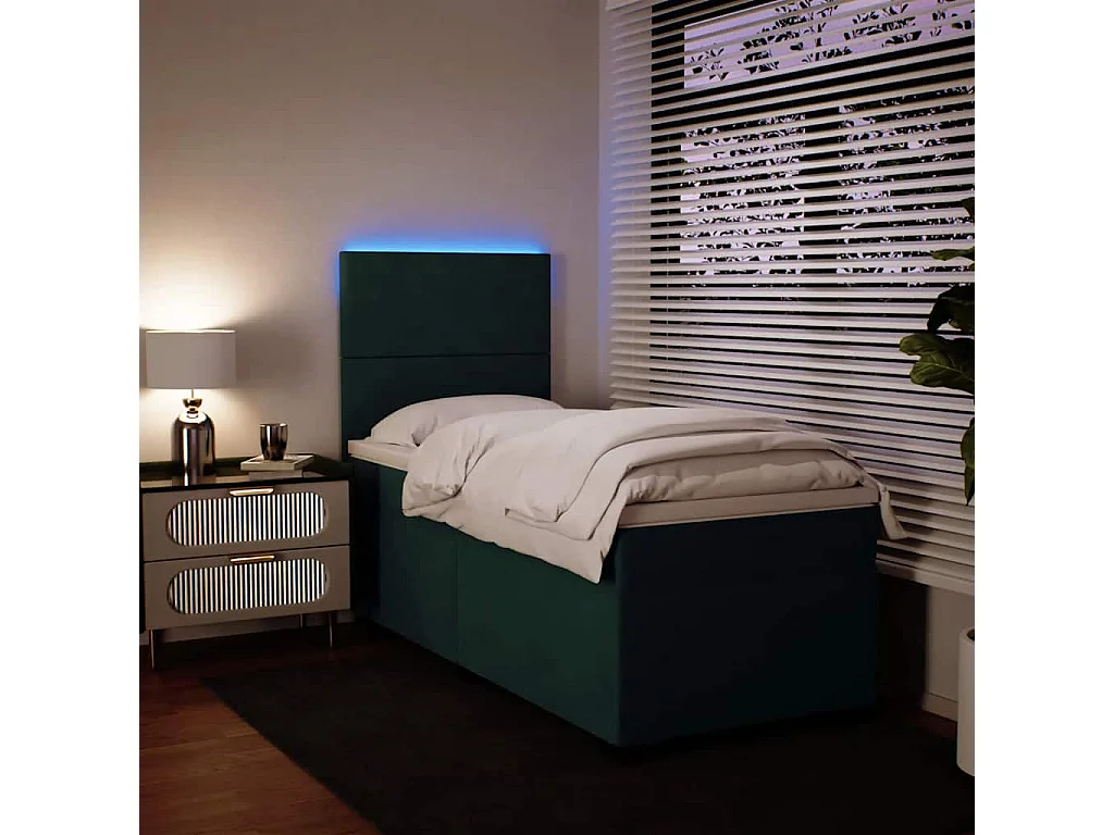 Cama box spring con colchón terciopelo verde oscuro 90x190 cm