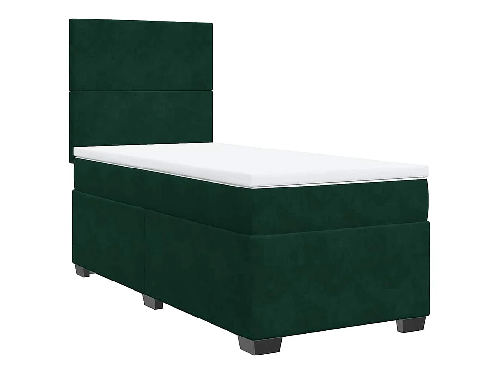 Cama box spring con colchón terciopelo verde oscuro 90x190 cm