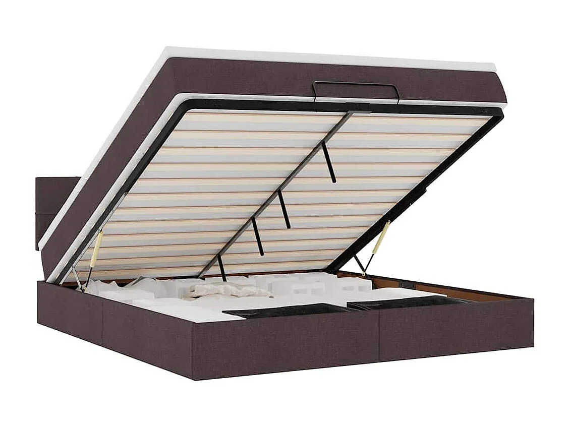 Estructura cama otomana colchón tela marrón oscuro 160x200 cm
