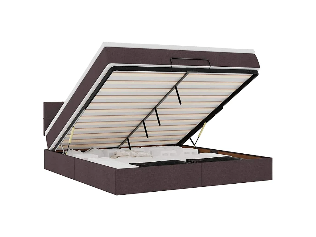 Cadre de lit ottoman avec matelas marron foncé 160x200 cm tissu