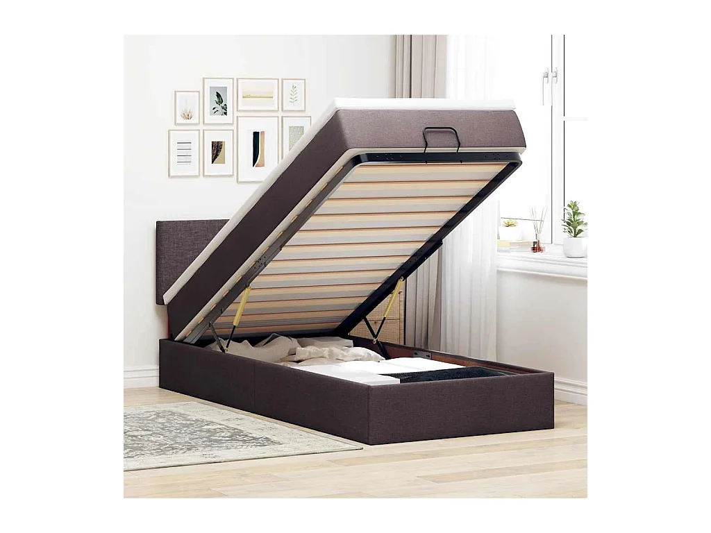 Ottoman-Bett mit Matratze Dunkelbraun 100x200 cm Stoff