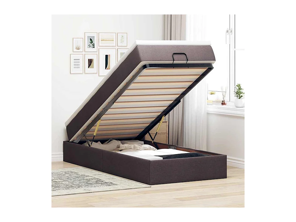 Ottoman-Bett mit Matratze Dunkelbraun 90x190 cm Stoff