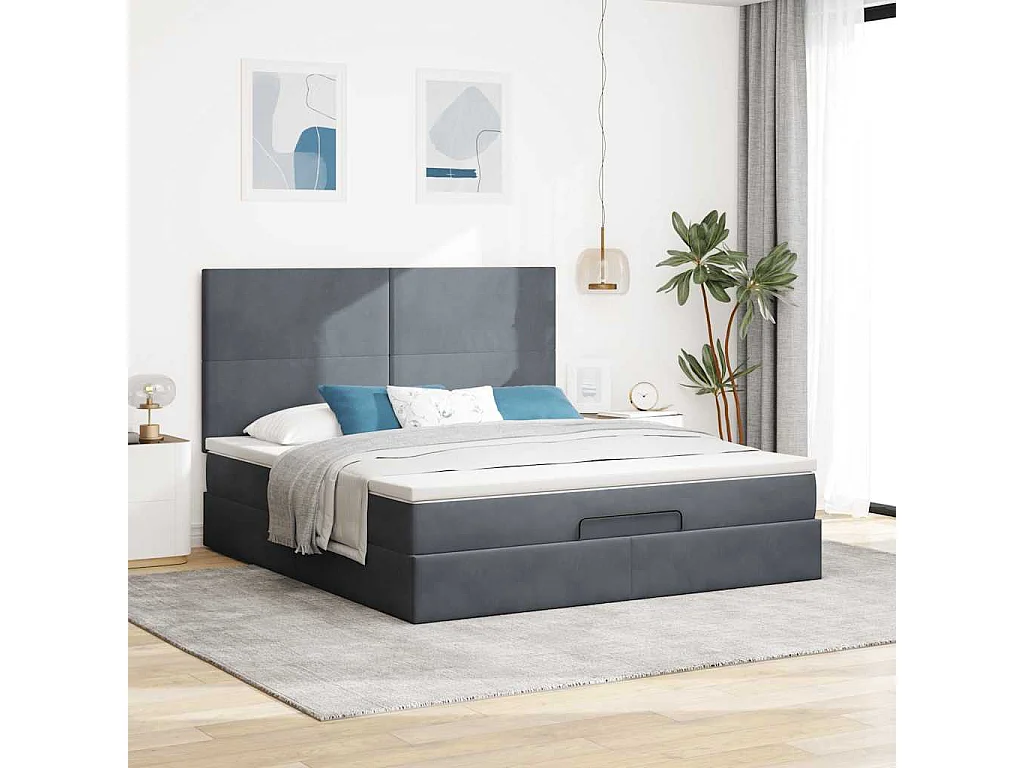 Struttura Letto Pouf con Materassi 160x200 cm in Velluto