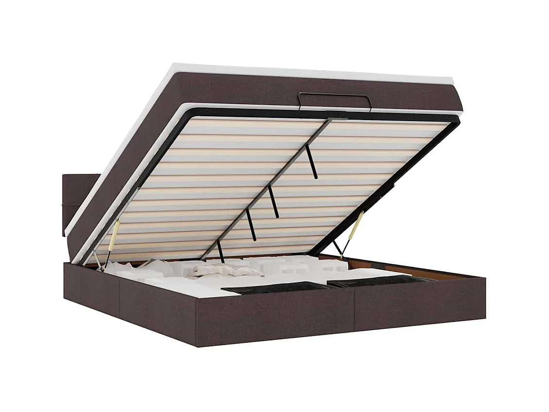 Cama Otomana com colchão&LEDs 180x200cm tecido castanho-escuro