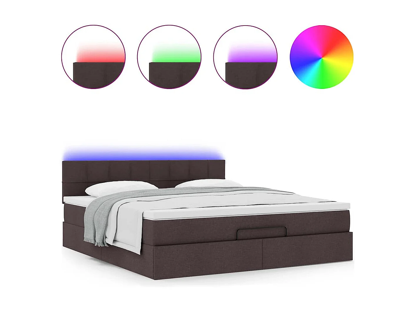 Cama Otomana com colchão&LEDs 180x200cm tecido castanho-escuro