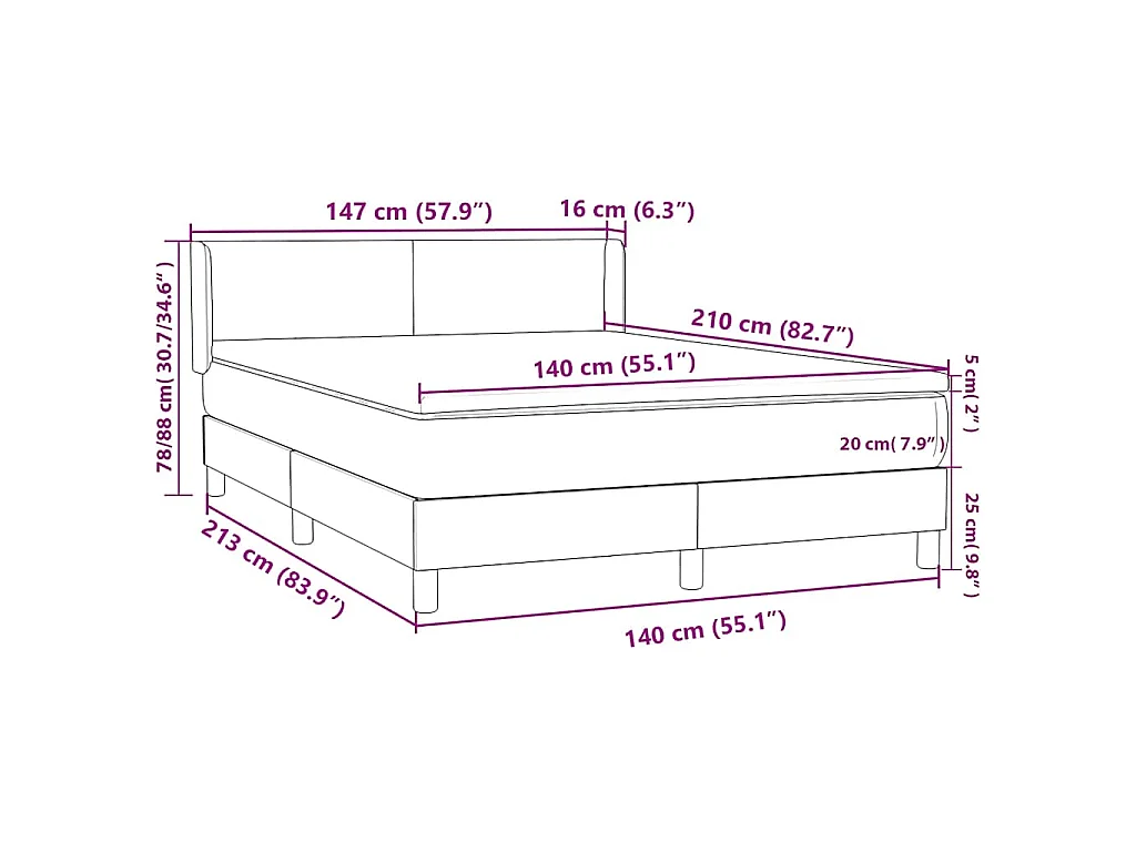 Giroletto a Molle con Materasso Rosa 140x210 cm in Velluto