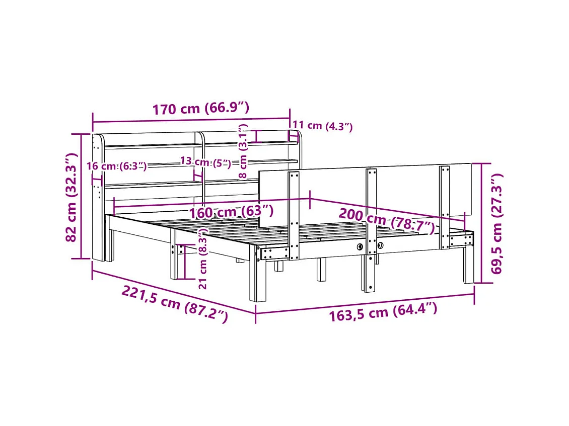 Bedframe met hoofdeinde zonder matras 160x200 cm wit