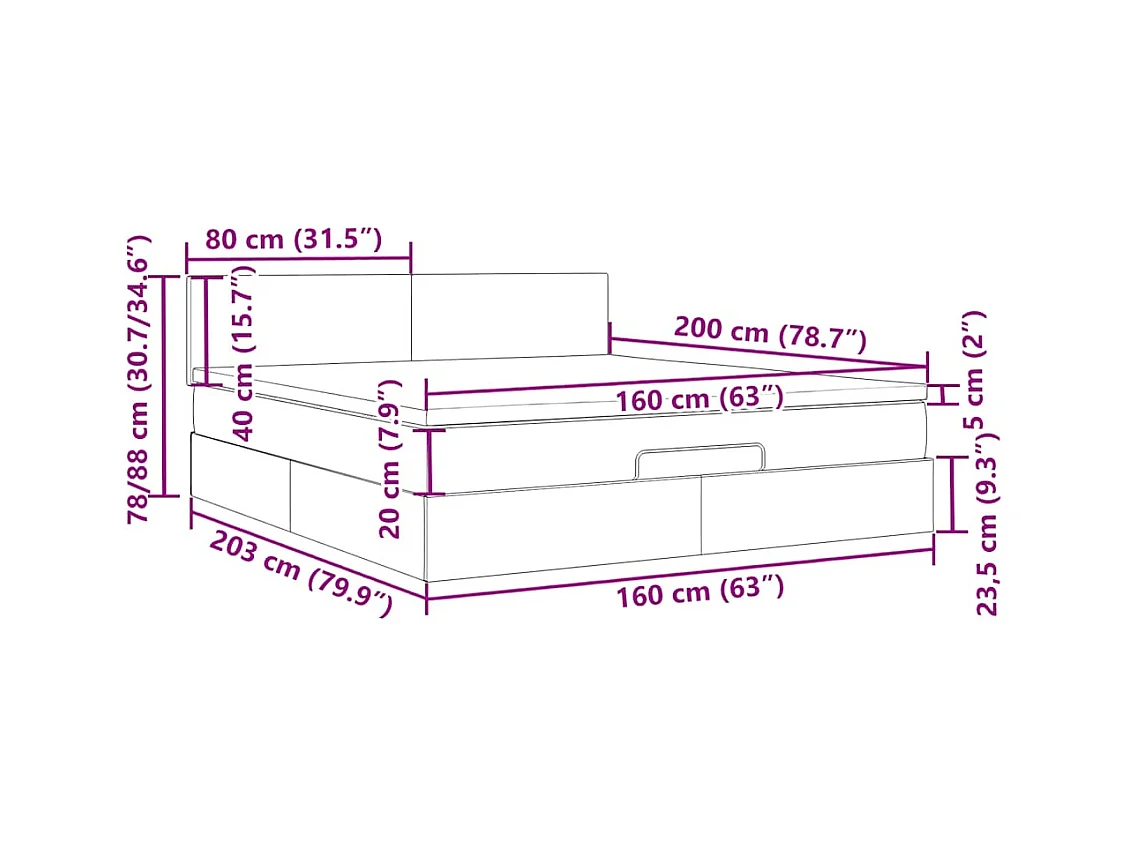 Estrutura de cama otomana com colchão tecido cinzento escuro