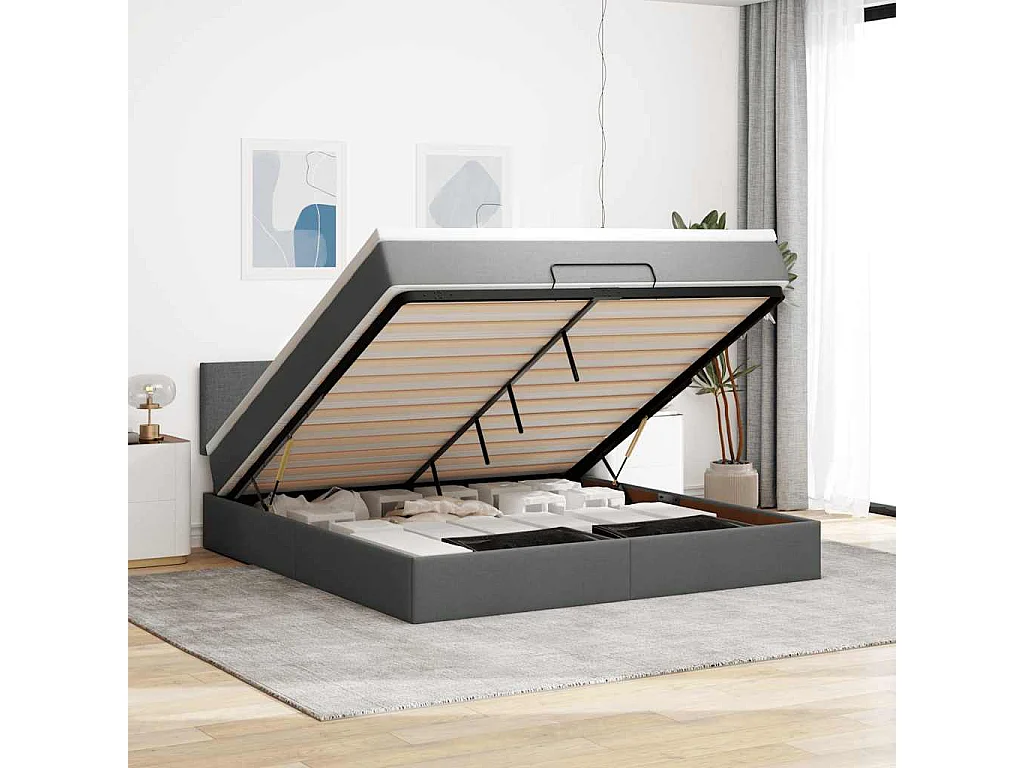 Ottoman bed met matras en LED's 160x200cm stof donkergrijs