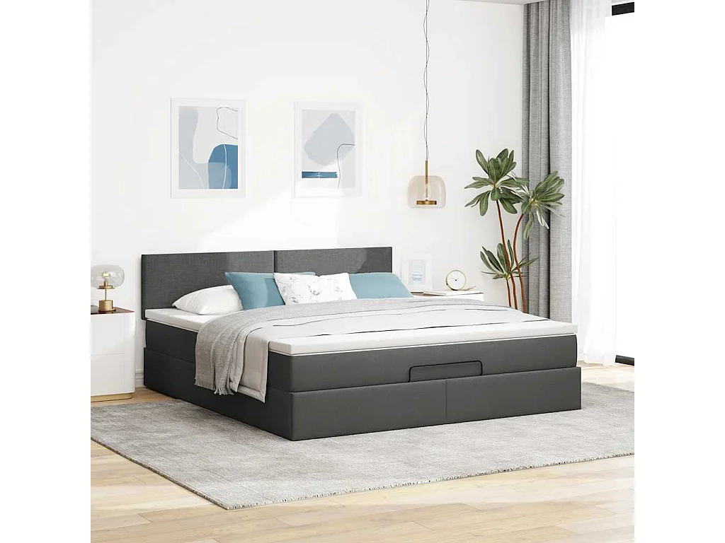 Ottoman bed met matras en LED's 160x200cm stof donkergrijs