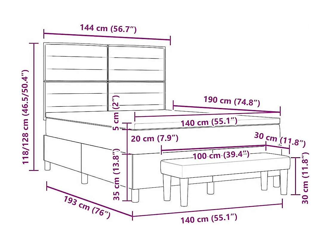 Boxspringbett mit Matratze Dunkelbraun 140 x 190 cm Stoff