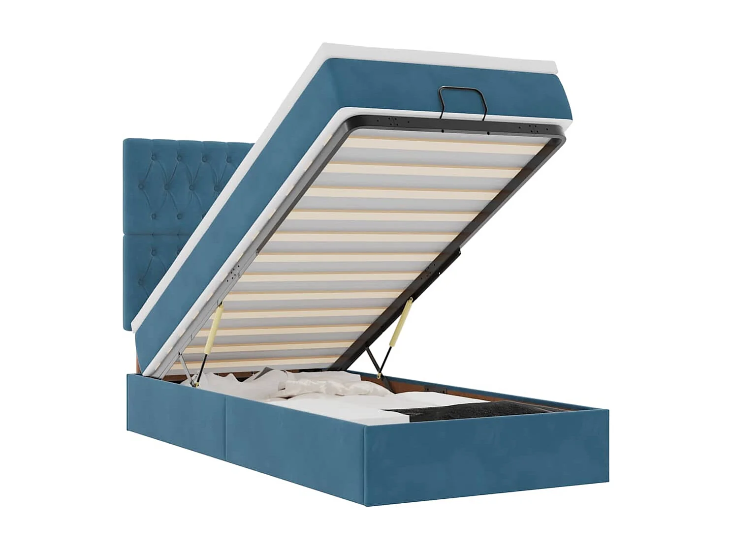 Estructura de cama otomana colchones terciopelo azul oscuro