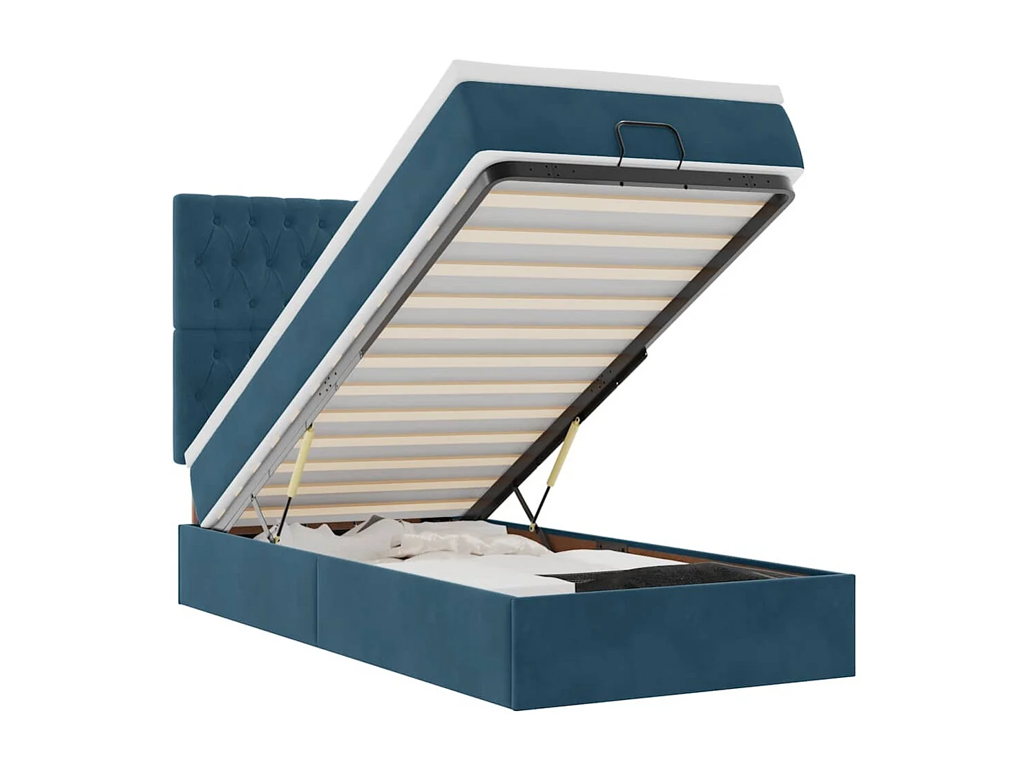Cadre de lit ottoman avec matelas bleu foncé 100x200 cm velours