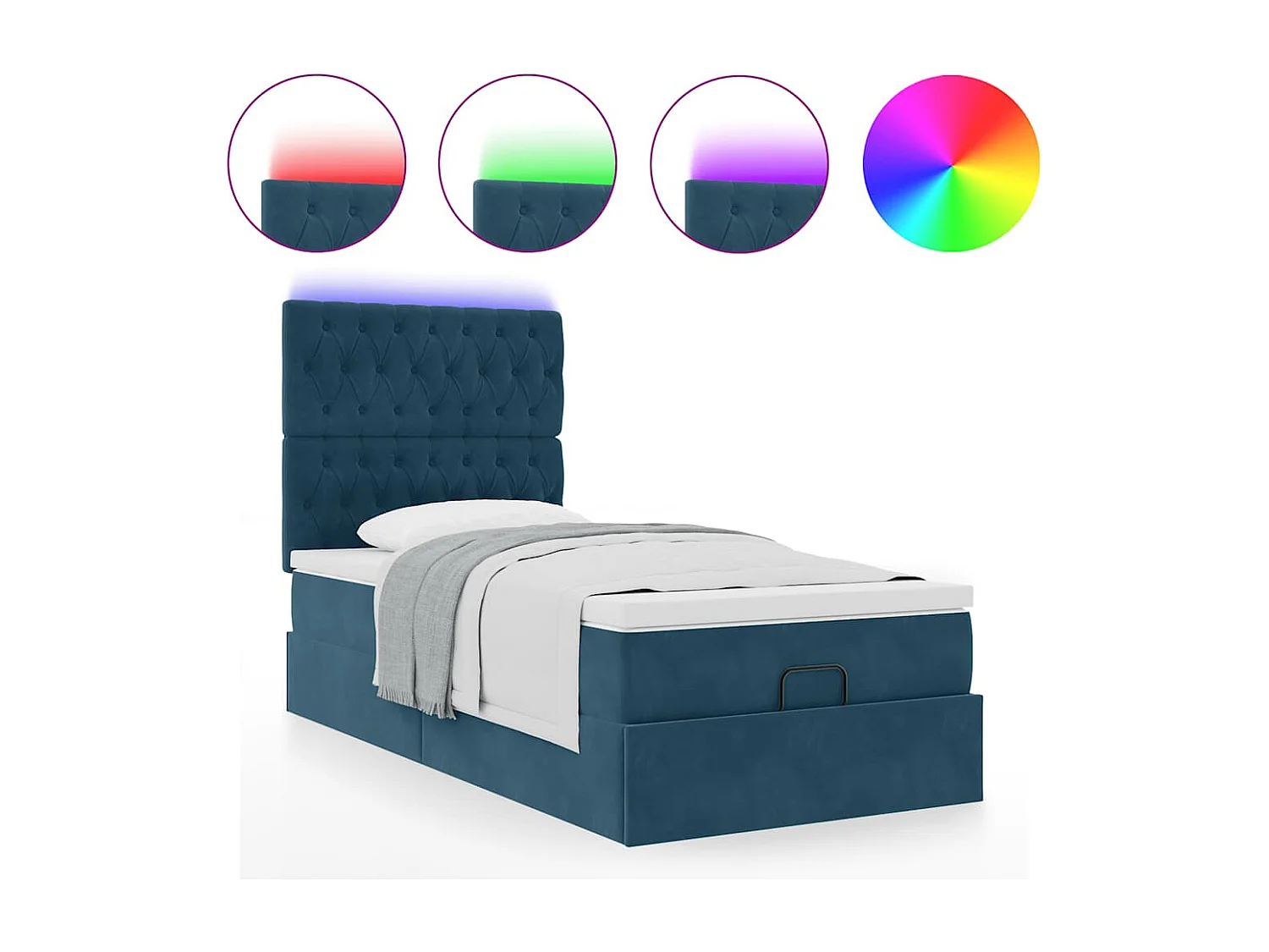 Cadre de lit ottoman avec matelas bleu foncé 100x200 cm velours