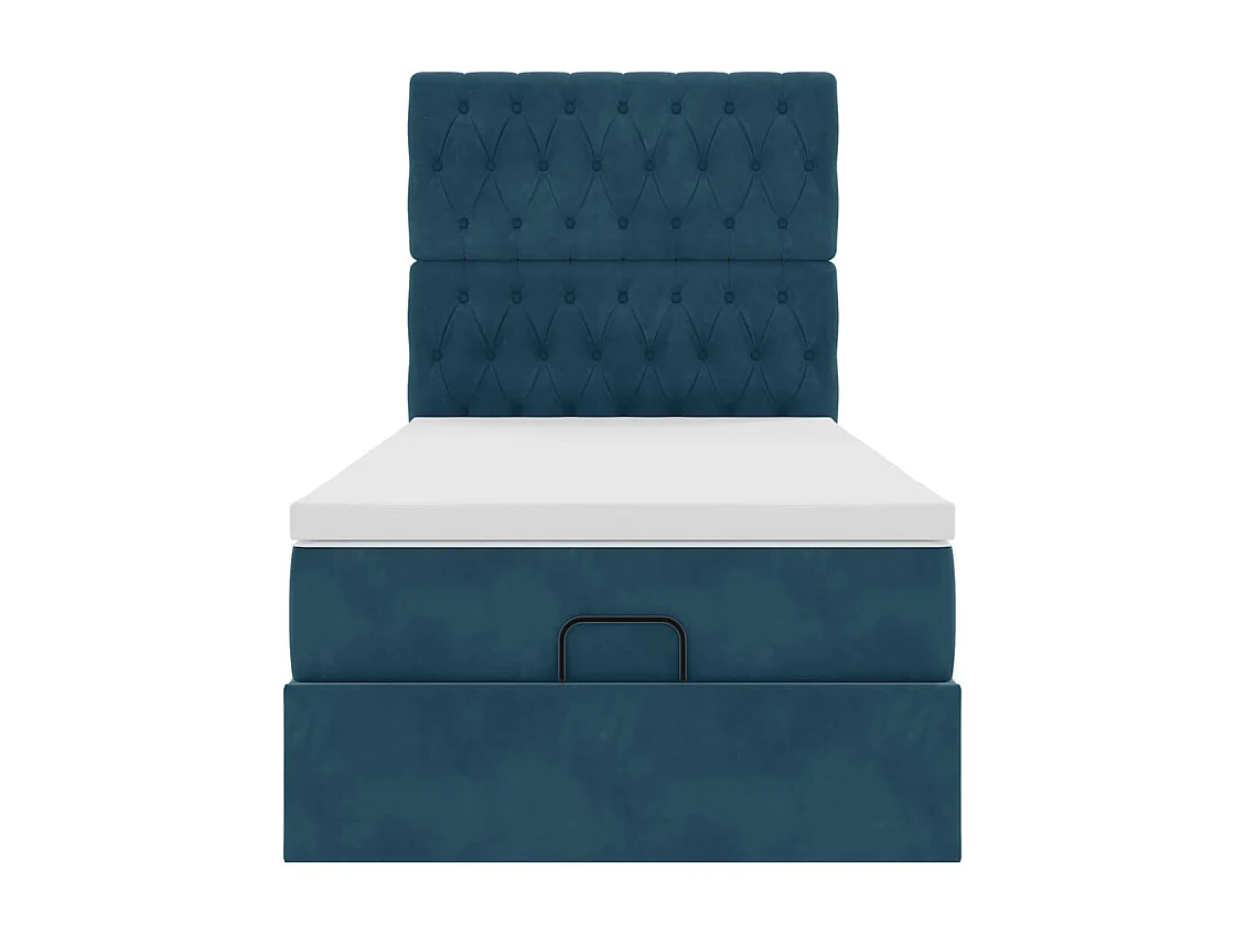 Cadre de lit ottoman avec matelas bleu foncé 100x200 cm velours
