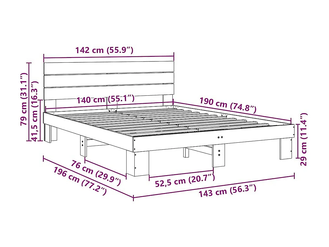 Cadre de lit avec tête de lit sans matelas 140x190 cm