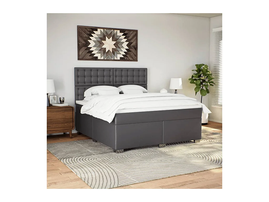 Boxspringbett mit Matratze Grau 180x200 cm Kunstleder