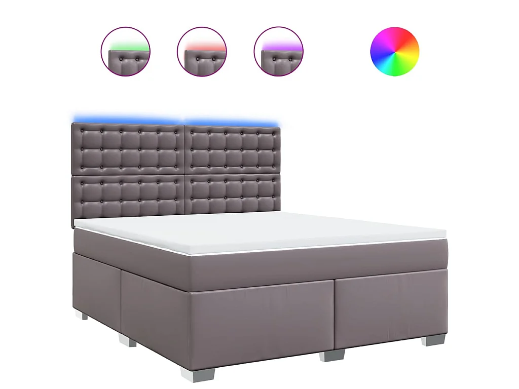 Cama box spring con colchón cuero sintético gris 180x200 cm