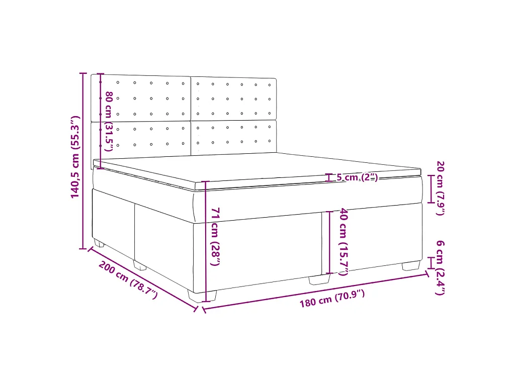 Cama box spring con colchón cuero sintético gris 180x200 cm
