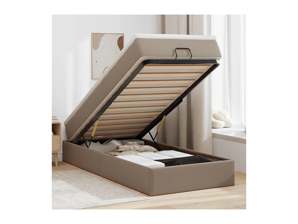 Ottoman-Bett mit Matratze Cappuccino-Braun 100x200cm Kunstleder