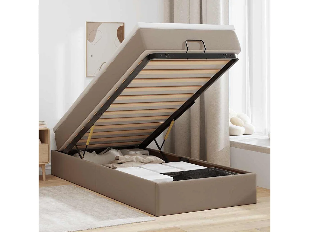 Ottoman-Bett mit Matratze Cappuccino-Braun 100x200cm Kunstleder