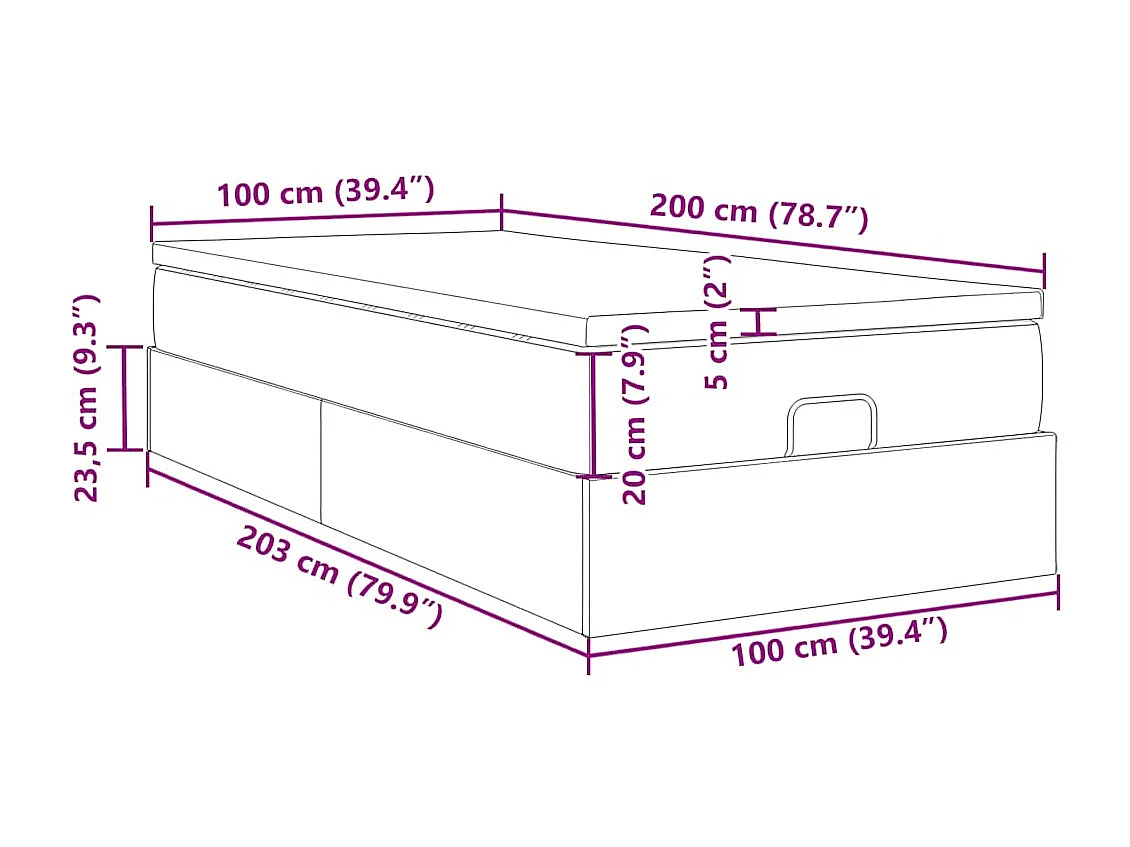 Ottoman-Bett mit Matratze Cappuccino-Braun 100x200cm Kunstleder