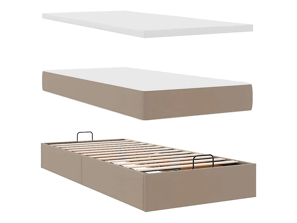 Estructura cama otomana colchón cappucino cuero sintético