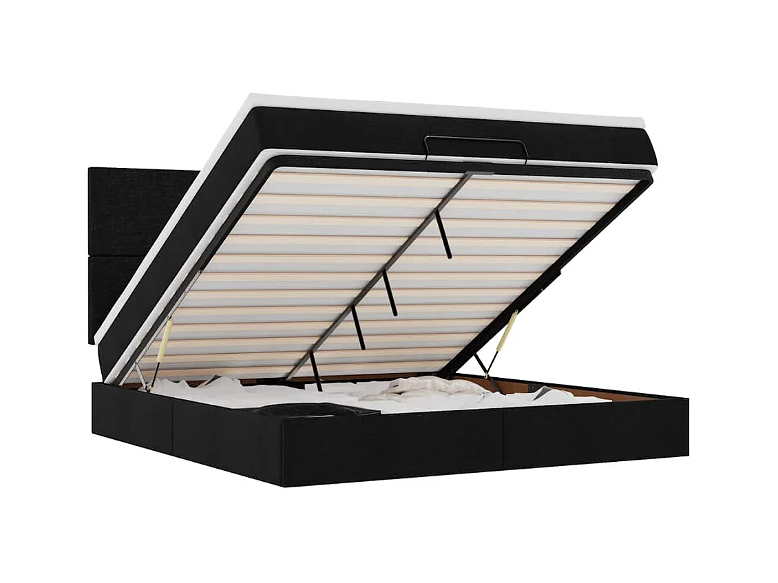 Estructura de cama otomana con colchón tela negra 180x200cm