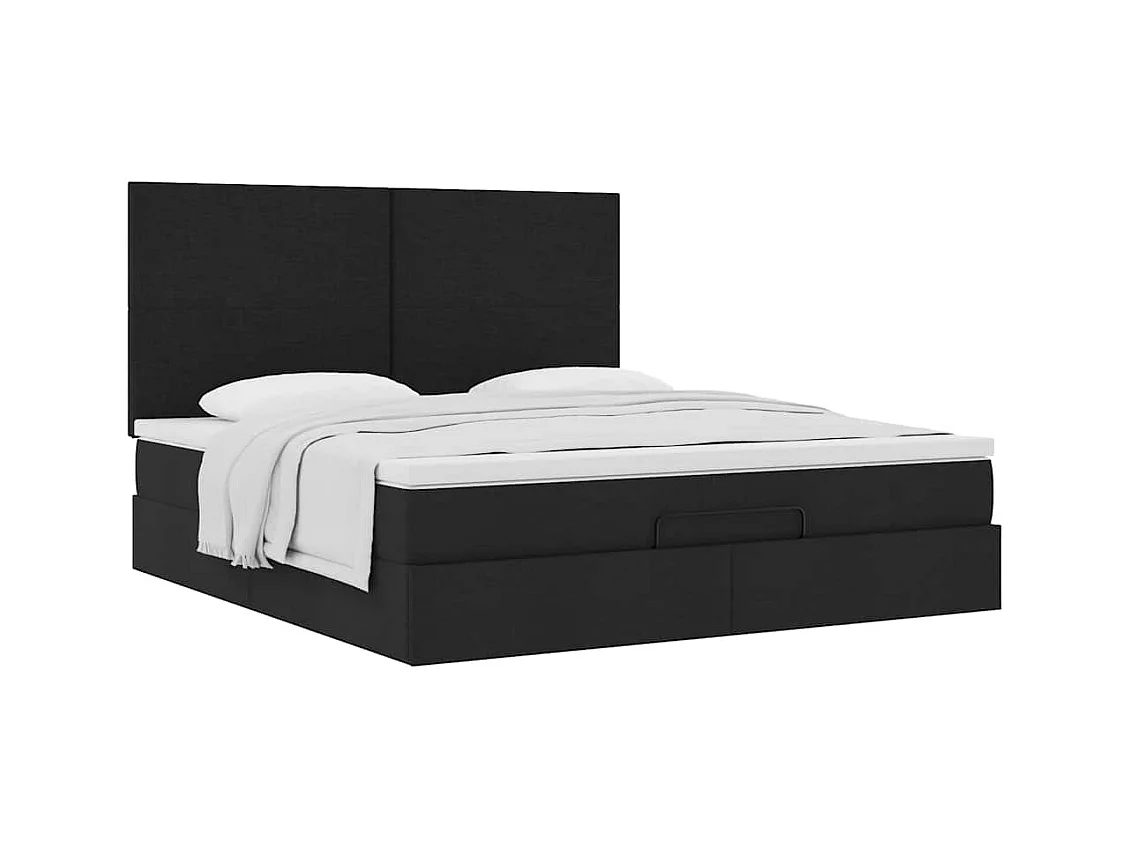 Estructura de cama otomana con colchón tela negra 180x200cm