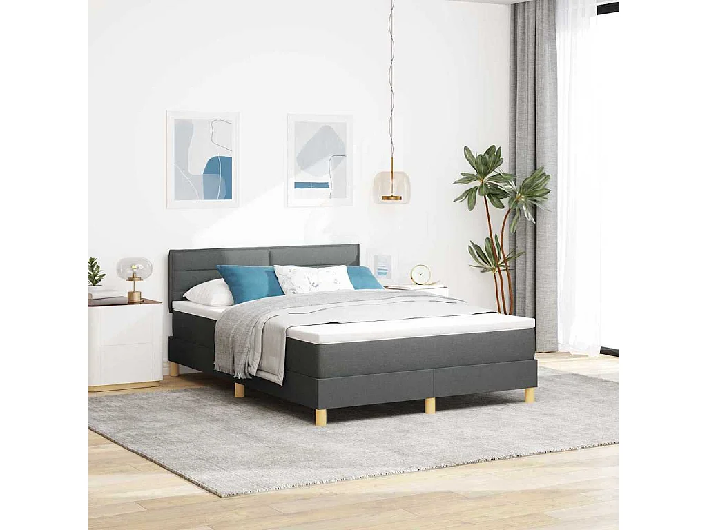 Lit à ressorts avec coussin Gris foncé 160 x 200 cm tissu