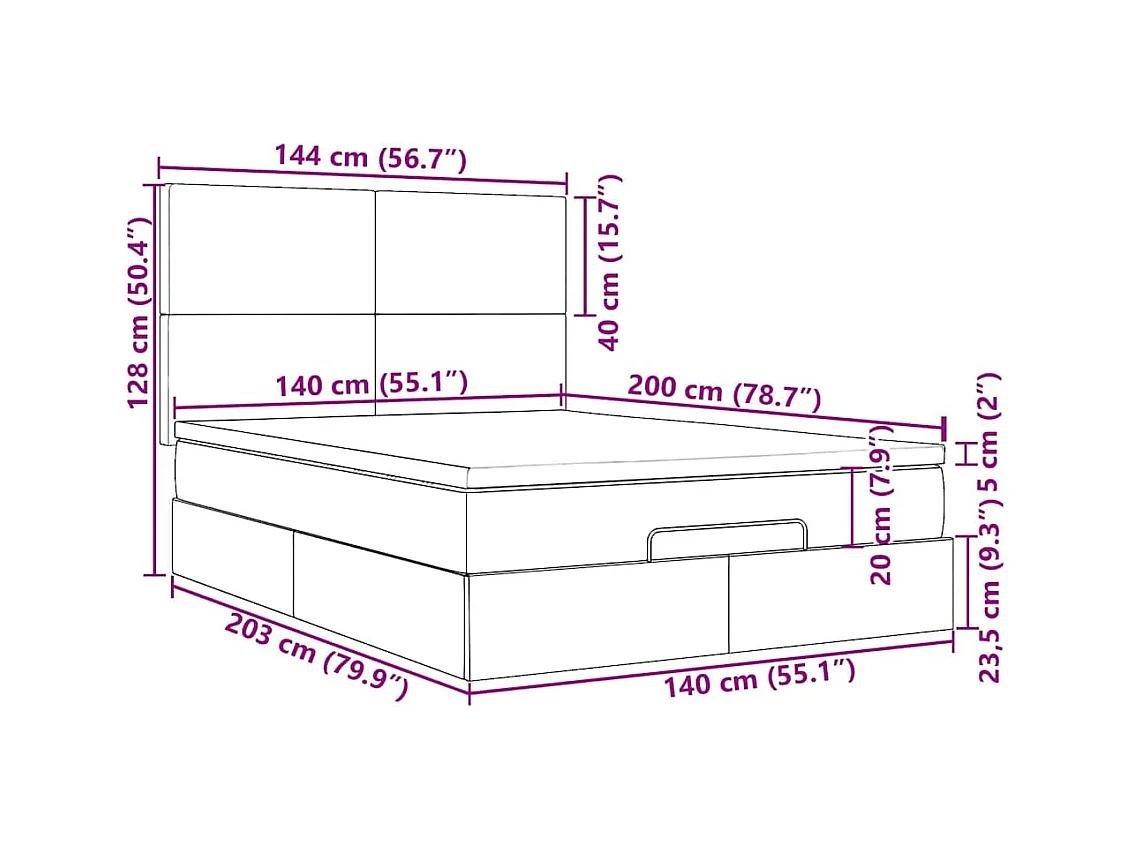 Cadre de lit ottoman avec matelas marron foncé 140x200 cm tissu