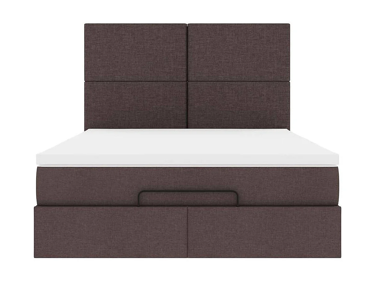 Cadre de lit ottoman avec matelas marron foncé 140x200 cm tissu
