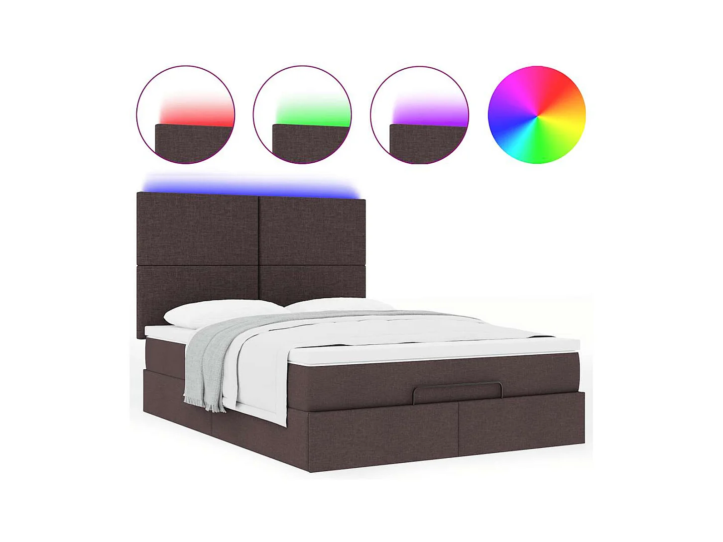 Cadre de lit ottoman avec matelas marron foncé 140x200 cm tissu